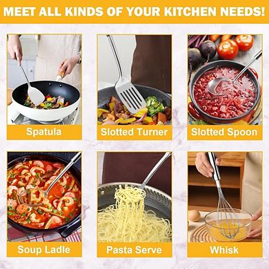 Zoulao 6-Piece Stainless Steel Kitchen Utensil Set, Suspendable Handles, Dishwasher Safe.