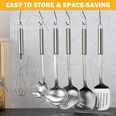 Zoulao 6-Piece Stainless Steel Kitchen Utensil Set, Suspendable Handles, Dishwasher Safe.