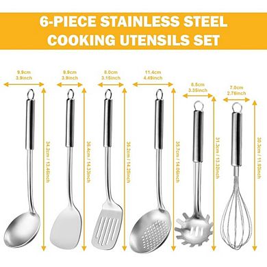 Zoulao 6-Piece Stainless Steel Kitchen Utensil Set, Suspendable Handles, Dishwasher Safe.