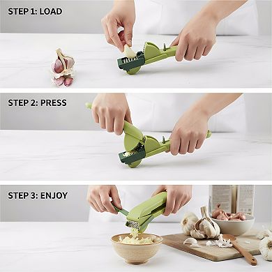 Garlic Press with Trigger Wiper Cleaning Tool, Green Easy-Clean Mincer