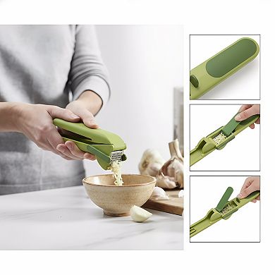Garlic Press with Trigger Wiper Cleaning Tool, Green Easy-Clean Mincer