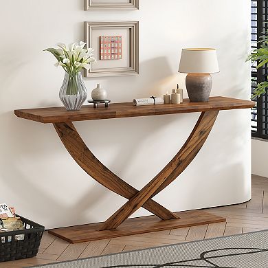 KWPZQEB Rustic Cross-Leg Design Console Table for Living Room, Entryway, Hallway