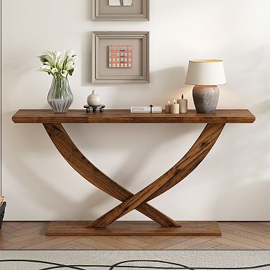 KWPZQEB Rustic Cross-Leg Design Console Table for Living Room, Entryway, Hallway