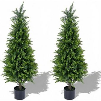 4FT artificial cedar topiaries (2-pack), UV-protected potted evergreens for porch, garden, office.