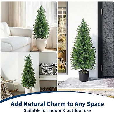 4FT artificial cedar topiaries (2-pack), UV-protected potted evergreens for porch, garden, office.