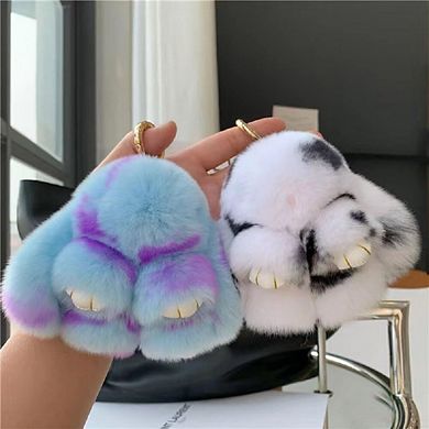 Cute Plush Bunny Keyring Faux Fur Pompom Keychain