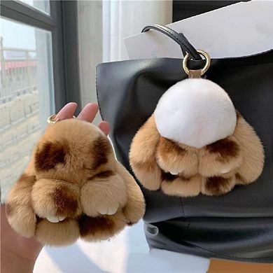 Cute Plush Bunny Keyring Faux Fur Pompom Keychain