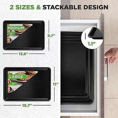 NutriChef 2-Piece Nonstick Carbon Steel Cookie Sheet Baking Trays