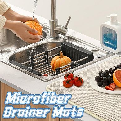 Zoulao Dish Drying Mats, 24x17", Absorbent Microfiber, Set of 3 Colors.