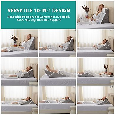 Adjustable 10-in-1 Bed Wedge Pillow Set: Multi-Functional for Sleep, Reading, Post-Surgery, Acid Ref