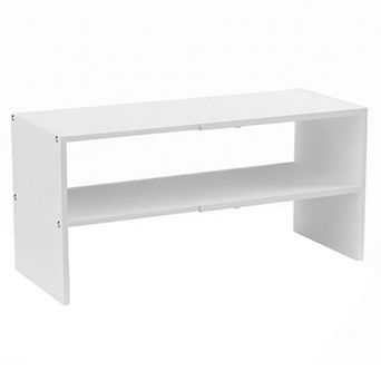 2 tier Adjustable Shoe Rack White Expandable Iron Wood Shelf Holds 6 to 12 Pairs for Closet
