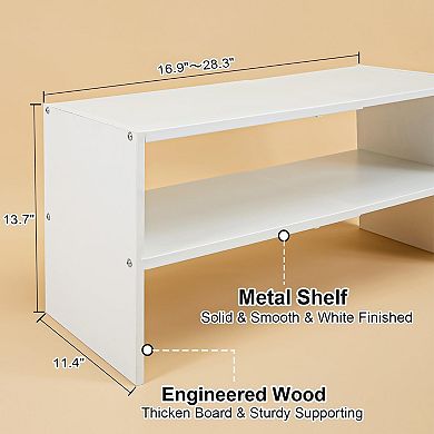 2 Tier Adjustable Shoe Rack White Expandable Iron Wood Shelf Holds 6 to 12 Pairs for Closet