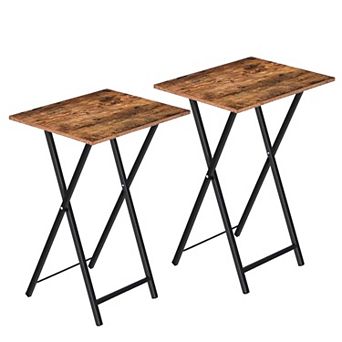 Set of 2 Folding TV Tray Tables, Wood Look Snack Tables with Metal Frame for Living Room or Sofa Use