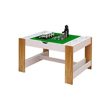 Kids 2-in-1 Play Table with 7 Storage Compartments, Compatible with LEGO Building Blocks