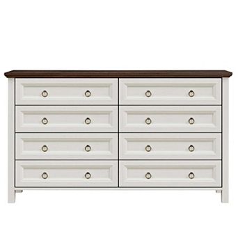 Farmhouse 8 Drawer Dresser 54 Inch Wide Rustic Double Dresser for Bedroom with Barn Door Style