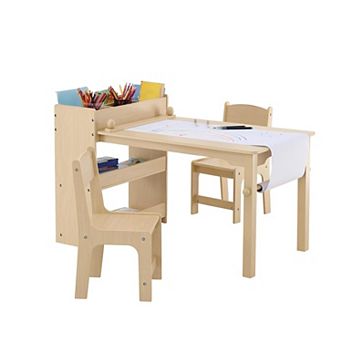 Wooden Art Table & 2 Chair Set with Storage for Toddlers