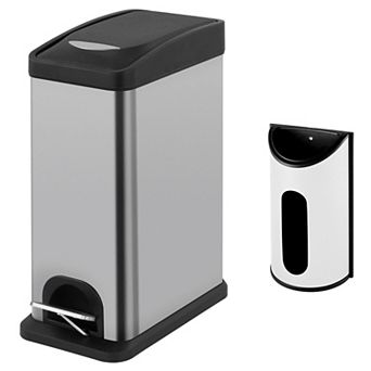 Slim Bathroom Trash Can with Lid with Bag Holder Set, 1.7 Gallon Stainless Steel Small Garbage Can