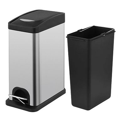 Slim Stainless Steel Trash Can, 2.1 Gallon / 8L Step Waste Basket and Wall-Mounted Bag Holder Set