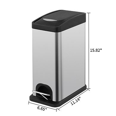 Slim Stainless Steel Trash Can, 2.1 Gallon / 8L Step Waste Basket and Wall-Mounted Bag Holder Set