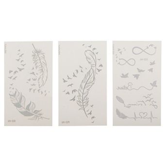 Realistic Feathers Pattern Fake Tattoos Gray 3 pc