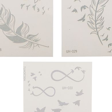 Realistic Feathers Pattern Fake Tattoos Gray 3 Pcs