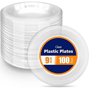 Great Ambitions 100-Pack Clear 9" Plates: Washable, Reusable for Parties, Weddings & Events