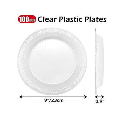 Great Ambitions 100-Pack Clear 9" Plates: Washable, Reusable for Parties, Weddings & Events