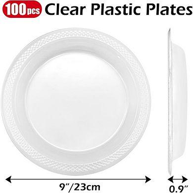 Great Ambitions 100-Pack Clear 9" Plates: Washable, Reusable for Parties, Weddings & Events