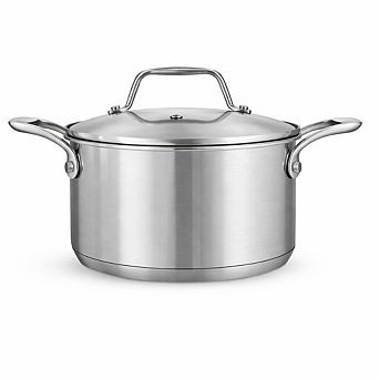NutriChef 3-qt Stainless Steel Stockpot Glass Lid, Induction & Gas Ready