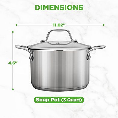 NutriChef 3 Qt Stainless Steel Stockpot Glass Lid, Induction & Gas Ready
