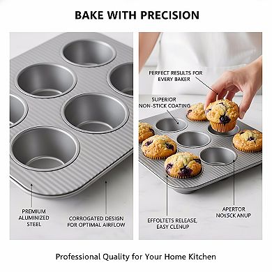 12-Well Muffin Pan, Aluminized Steel Nonstick Baking Tray