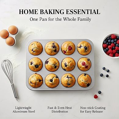 12-Well Muffin Pan, Aluminized Steel Nonstick Baking Tray