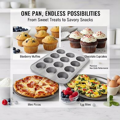 12-Well Muffin Pan, Aluminized Steel Nonstick Baking Tray