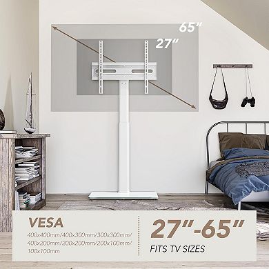 Adjustable Height & Swivel Floor TV Stand for 27-65" TVs: Space-saving, Corner-friendly, White