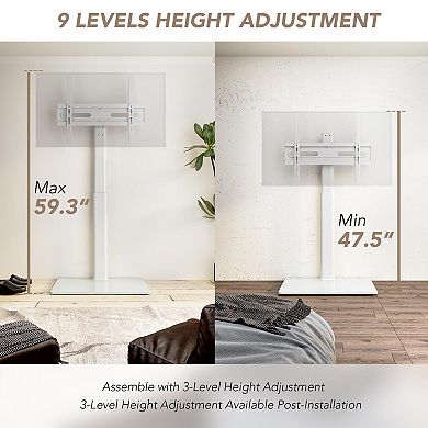 Adjustable Height & Swivel Floor TV Stand for 27-65" TVs: Space-saving, Corner-friendly, White