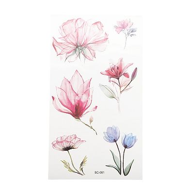 Realistic Watercolor Flower Temporary Tatto Pink Green 10 Pcs