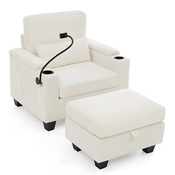 KWPZQEB Adjustable Backrest Single Sofa Recliner with Storage Ottoman & Phone Stand