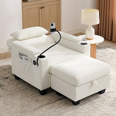 KWPZQEB Adjustable Backrest Single Sofa Recliner with Storage Ottoman & Phone Stand