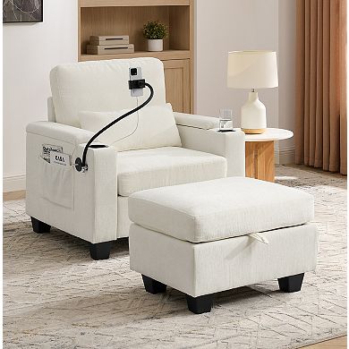 KWPZQEB Adjustable Backrest Single Sofa Recliner with Storage Ottoman & Phone Stand