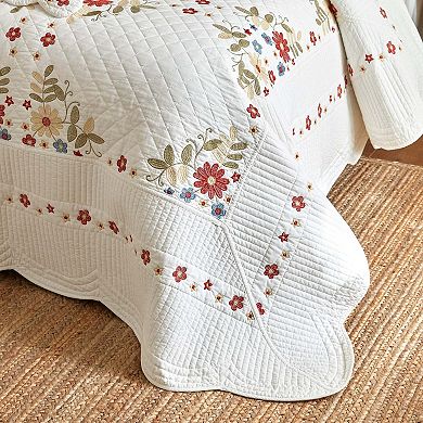 Marcielo 3Pcs Cotton Cottage Floral Quilt Bedspread Set Classic Farmhouse Style