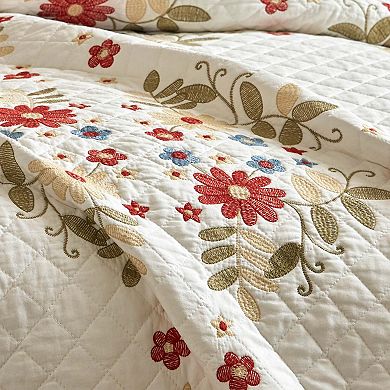 Marcielo 3Pcs Cotton Cottage Floral Quilt Bedspread Set Classic Farmhouse Style