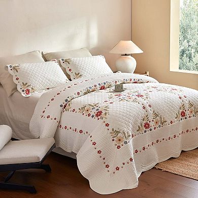 Marcielo 3Pcs Cotton Cottage Floral Quilt Bedspread Set Classic Farmhouse Style