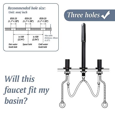 8 in Widespread Double Handle 360 Degree Swivel Bathroom Faucet with Quick Connect Hose