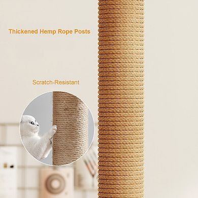 Heybly 39.3 In Wooden Cat Tree Tower with Sisal Scratching Posts, Top Perch, Acrylic Hammock Hanging