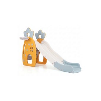 Foldable Kids Slide Playset with Basketball Hoop and Crawl Tunnel