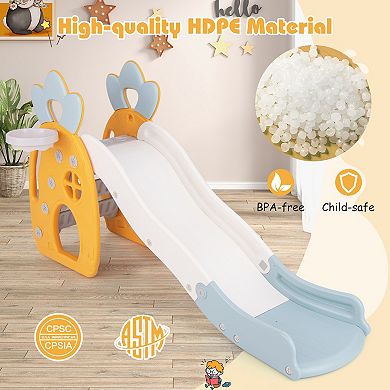 Foldable Kids Slide Playset with Basketball Hoop and Crawl Tunnel
