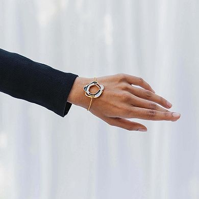Adjustable Gold-plated and Blue-black Enamel Aqua Bracelet by Dhwani Bansal