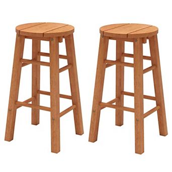 Set of 2 Eucalyptus Wood Bar Stools with Round Seat