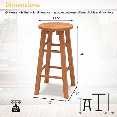 Set of 2 Eucalyptus Wood Bar Stools with Round Seat