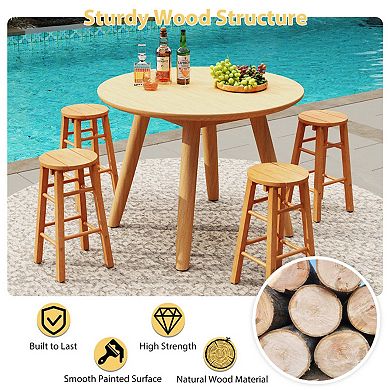 Set of 2 Eucalyptus Wood Bar Stools with Round Seat